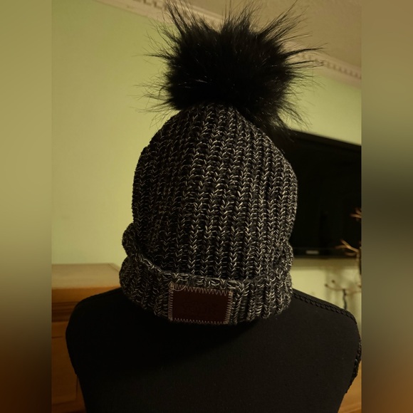 Love Your Melon Black and Gray Knit Beanie with Pom-Pom - Picture 1 of 1